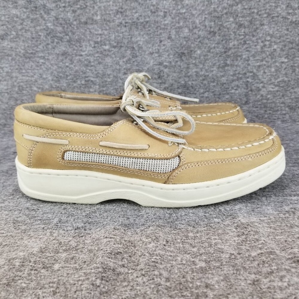 ✅ Mens 7.5 Bert Pulitzer Tan Leather Sneakers Sail-Boat Deck-Hand Work Shoes